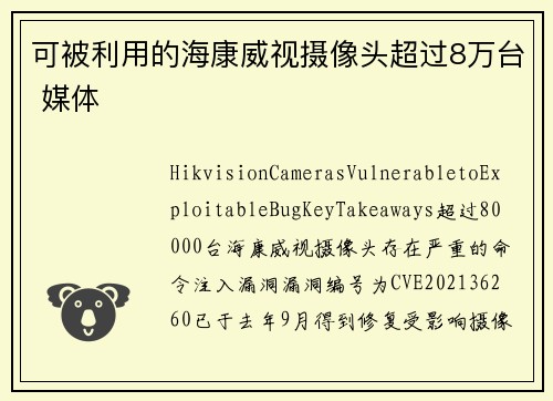 可被利用的海康威视摄像头超过8万台 媒体